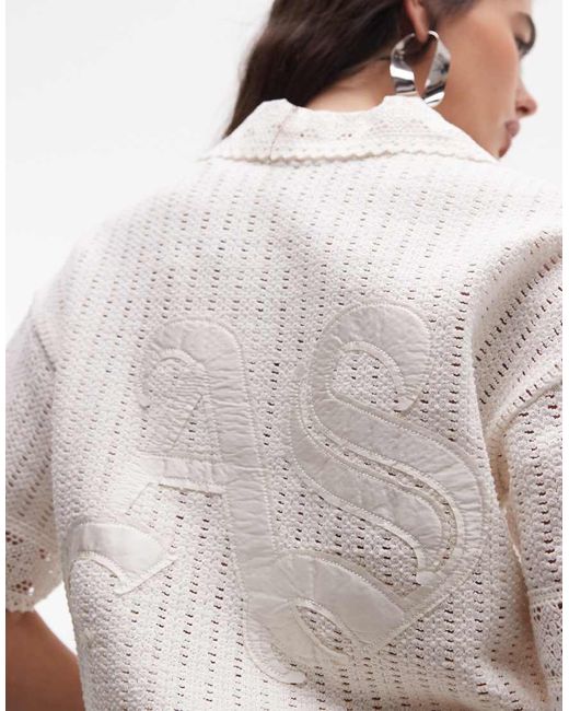 AllSaints White Elma Co-ord Short Sleeve Crochet Polo Top With Back Logo