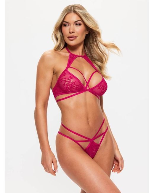 Ann Summers Pink Daring Tease Lace Crotchless Lingerie 2 Piece Set