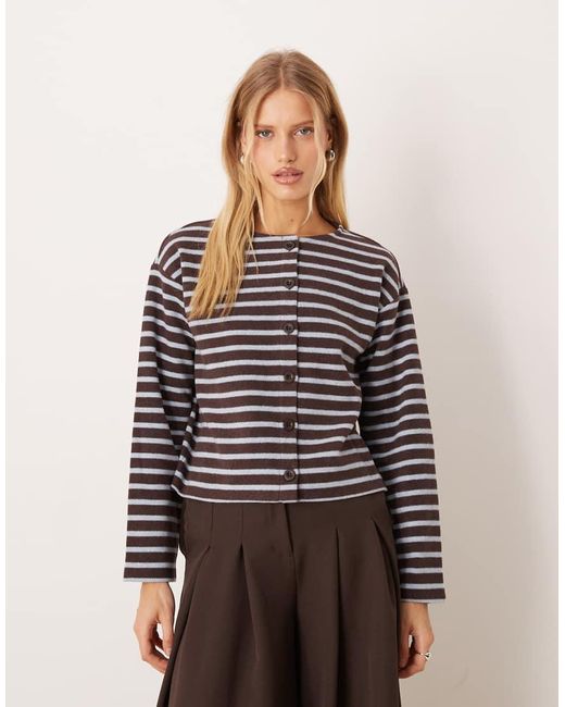 ASOS Blue Brushed Stripe Button Through Long Sleeve Co Ord Top