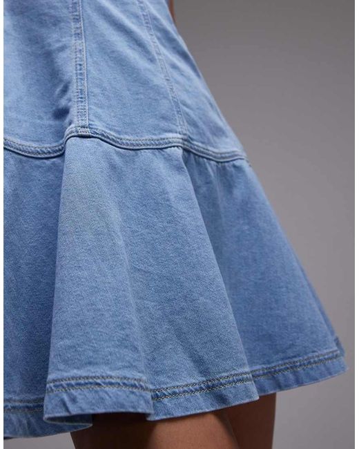 Vestido Vaquero Corto Medio Con Vuelo Y Costuras De TOPSHOP de color Blue