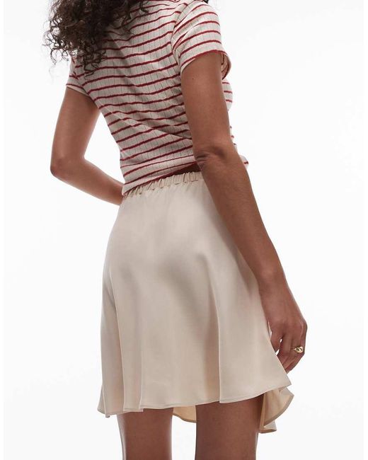 TOPSHOP Brown Drawstring Satin Bias Mini Skirt