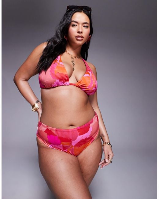 ASOS Red Asos design curve – exclusive arina – badehose mit hohem beinausschnitt und abstraktem muster