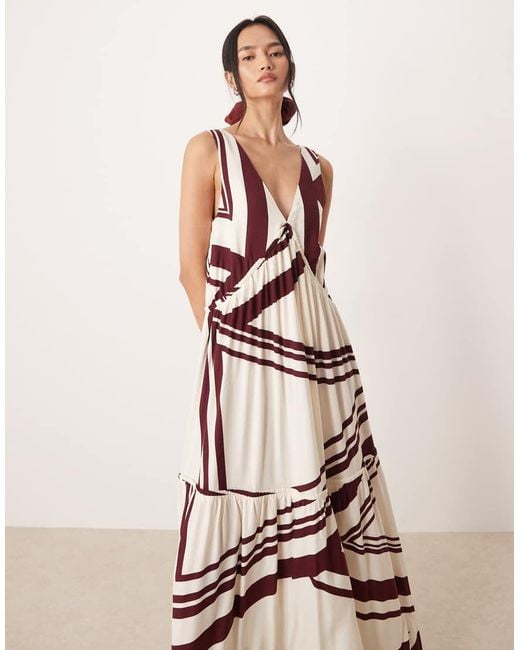 ASOS Pink V Neck Trapeze Tiered Maxi Dress