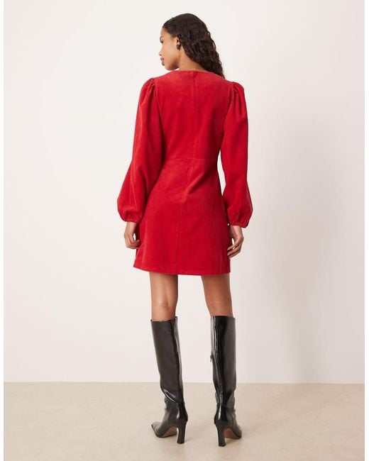 Nobody's Child Red peggy Balloon Sleeve Cord Mini Dress