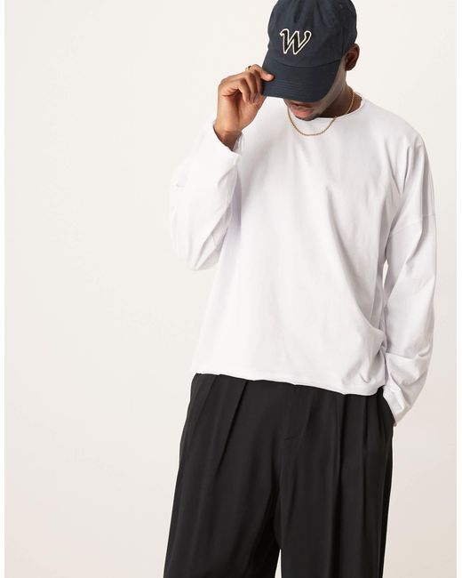 ASOS White Super Oversized Boxy Long Sleeve T-Shirt With Raw Edge for men