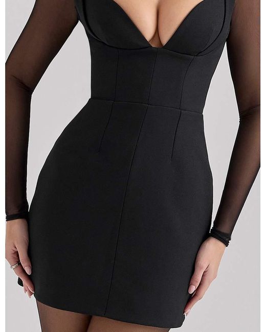 House Of Cb Black Angelie Crepe Plunge Mini Dress