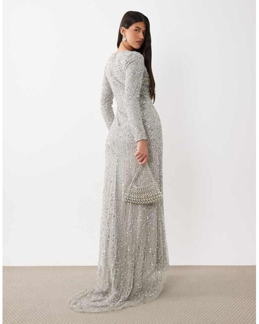 Beauut Gray Maisa Embellished Long Sleeve Maxi Dress