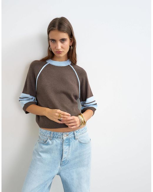Top manches courtes en maille avec liserés s - marron TOPSHOP en coloris Blue