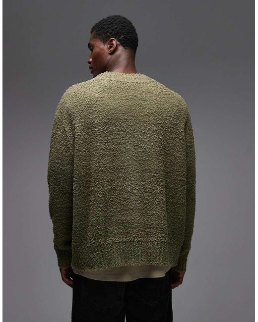 HUGO Green Sanou Central Logo Relaxed Fit Boucle Knit Jumper for men