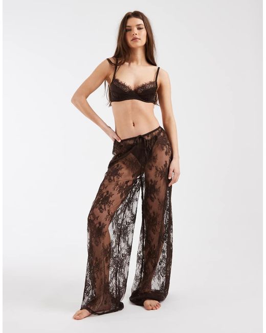 KAT THE LABEL Brown Lottie Lace Pants