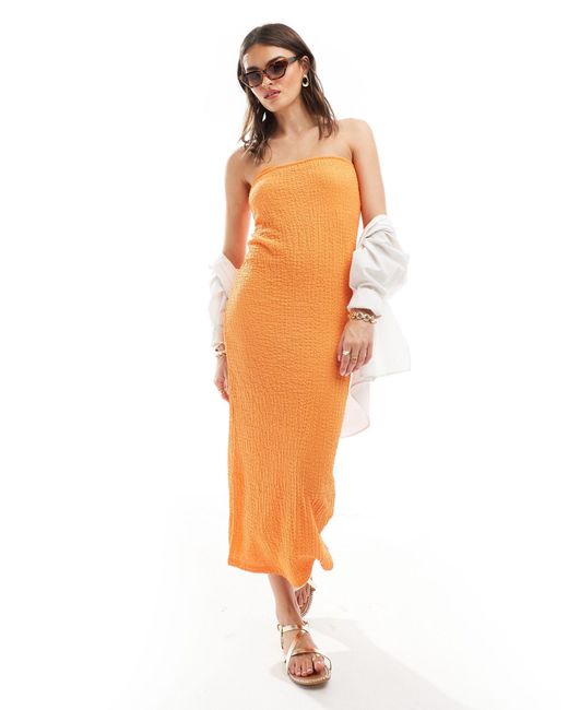 Jdy Orange Textured Bandeau Midi Dress Dress