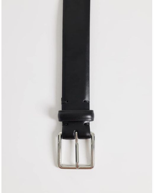 Mango Gray Slim Leather Belt With Silver Hardware for men