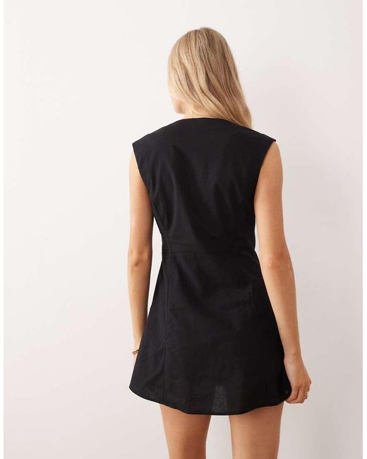 ASOS Black Square Neck Button Down Mini Sundress