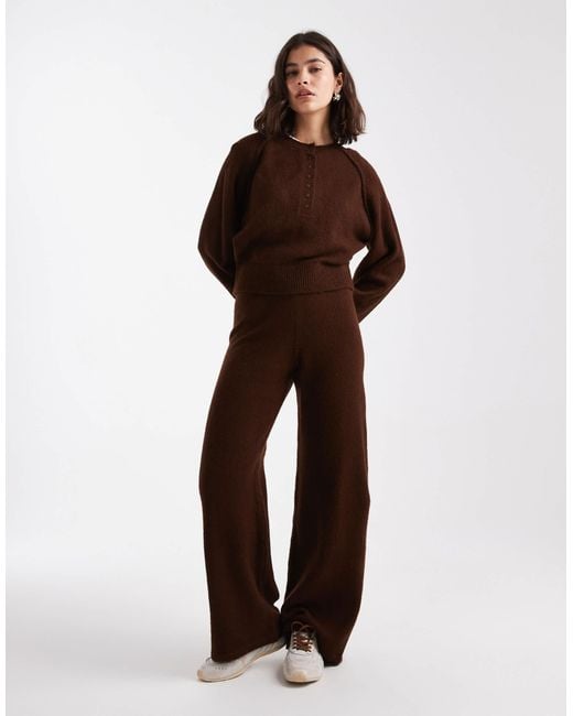 Pull en maille d'ensemble à col boutonné et manches longues - chocolat ASOS en coloris Black