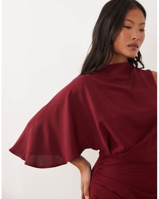 ASOS Red Asos Design Petite One Sleeve Maxi Dress With Pleat Waist Detail