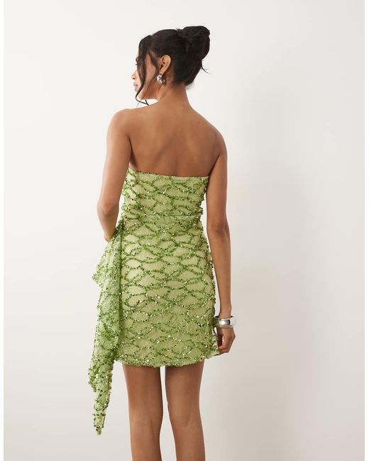 ASOS Green Lace Sequin Bandeau Mini Dress With Scarf Detail