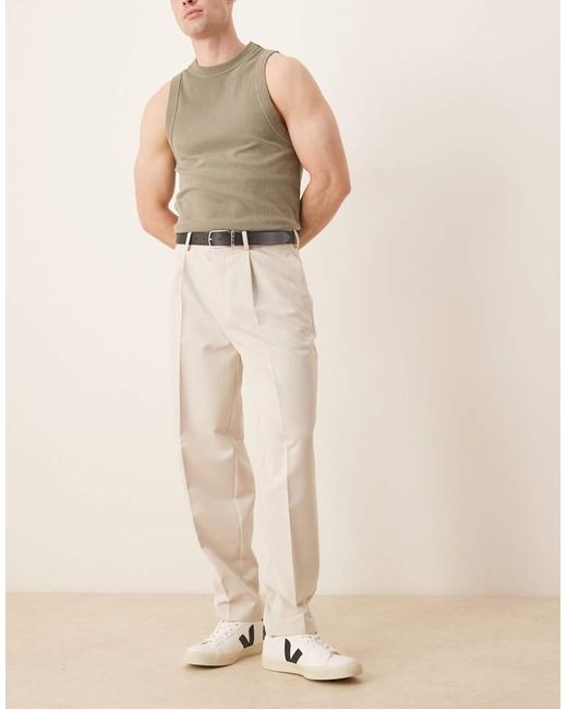 ASOS Nette Oversized Toelopende Broek Met Plooi Aan De Voorkant in het Natural voor heren