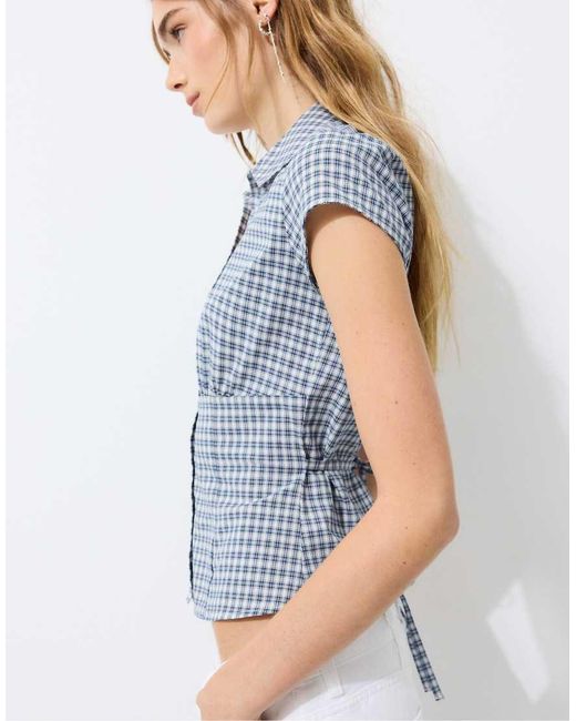 Stradivarius Blue Short Sleeve Under-bust Seam Shirt