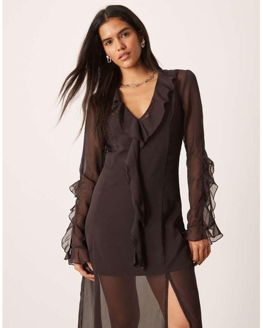 Glamorous Natural Boho Sheer Chiffon Maxi Ruffle Dress