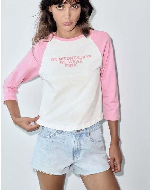 Pull&Bear White Mean Girls Raglan Sleeve T-shirt