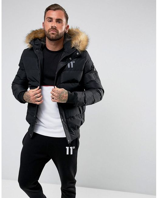 11 Degrees Puffer Jacket In Black With Faux Fur Hood for Men | Lyst  Australia