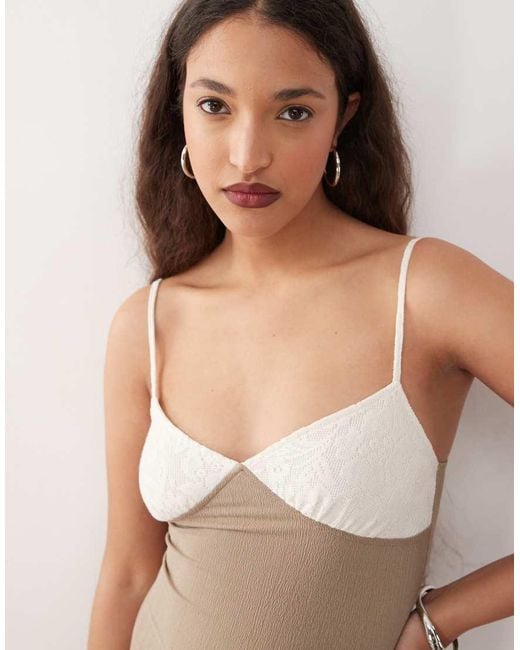 Motel Natural Dalsher Lace Detail Cami Mini Dress