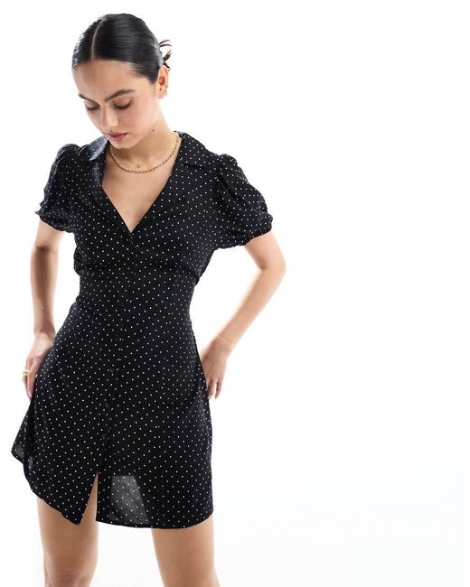 Miss Selfridge Black Button Through Mini Tea Dress