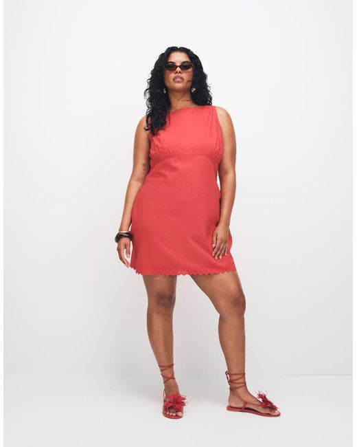 ASOS Red Asos Design Curve Slash Neck Mini Sundress With Sculpted Bust And Broderie Hem