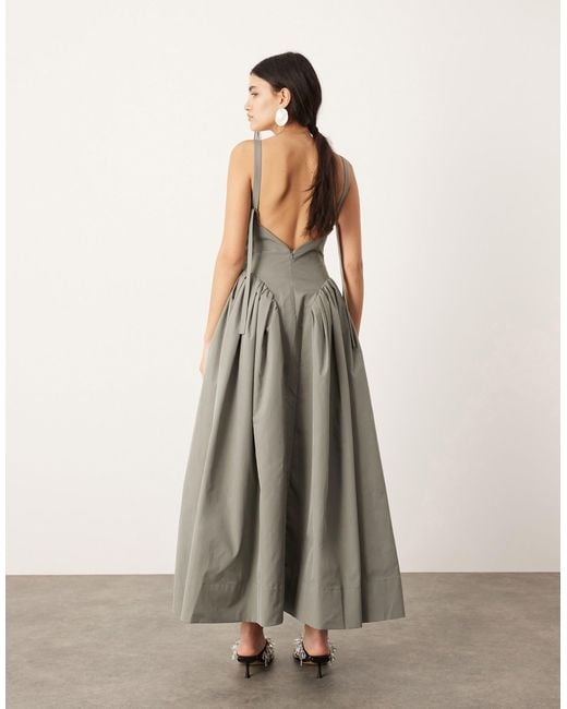 ASOS Green Ruched Drop Waist Maxi Dress With D Ring Detail