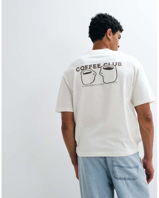 SELECTED Gray Heavyweight Boxy Fit T-shirt With Brown Coffee Club Backprint for men