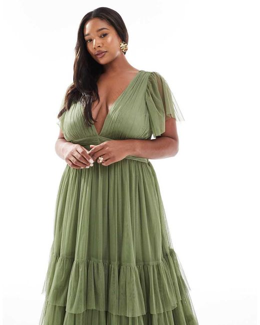 Lace & Beads Plus Green Bridesmaid Madison Midi Dress