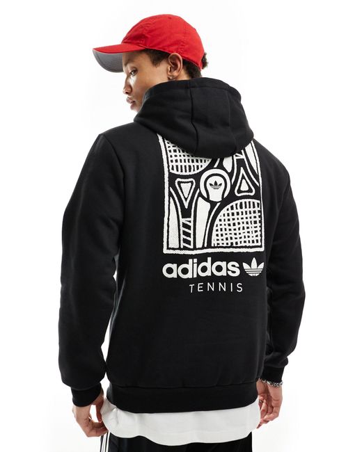 Adidas Originals Gray Tennis Graphic Hoodie With Back Print for men