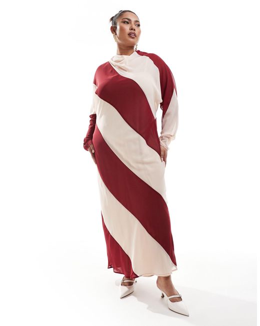 ASOS Red Asos Design Curve High Neck Stripe Maxi Dress