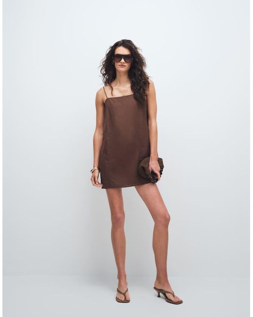 Monki Brown Linen Blend Cami Mini Dress With Pockets