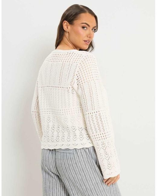Yours Clothing White Pointelle Knitted Cardigan