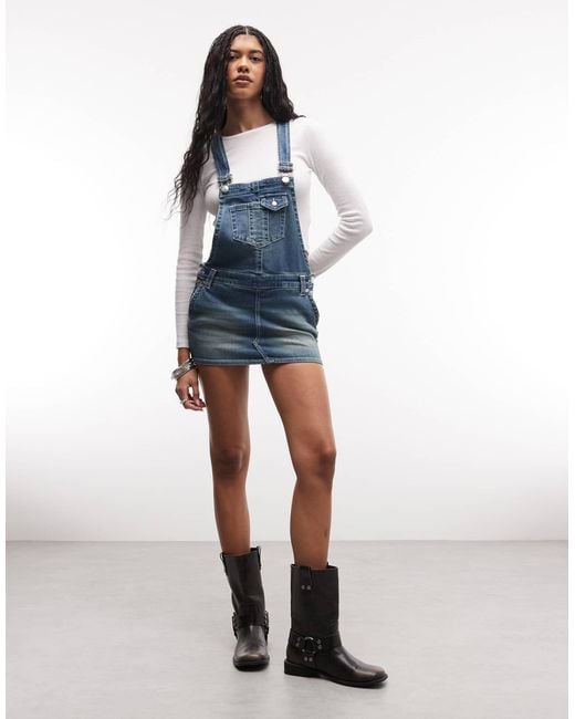TRUE RELIGION Denim Overall Mini Dress in Blue