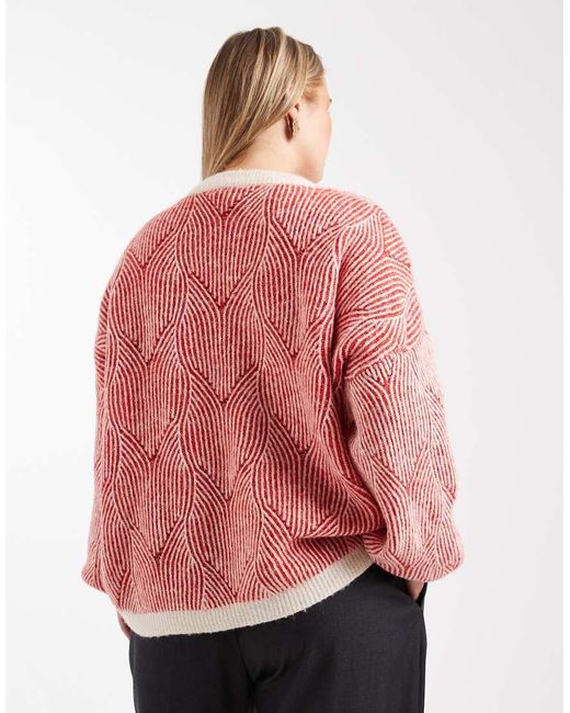Pieces Plus Pink Pieces Curve Textured Detail Knit Jumper