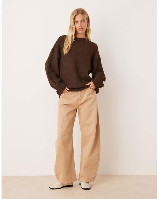 ASOS Brown Oversized Crew Neck Cocoon Fluffy Sweater
