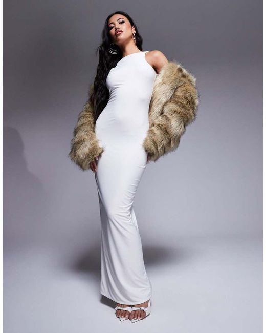 Fashionkilla Gray Double Layered Slinky High Neck Low Back Maxi Dress