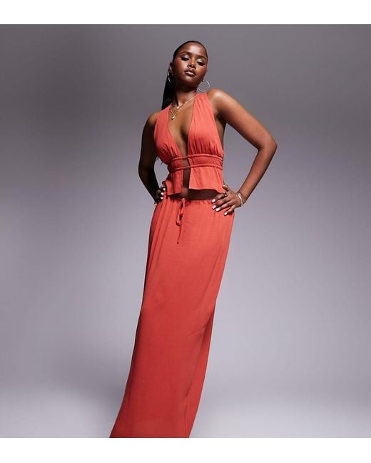 Kaiia Red Exclusive Tie Waist Maxi Skirt Co-ord