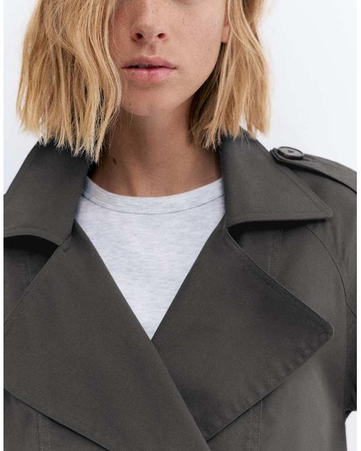 Pull&Bear Gray Balloon Short Trench Coat
