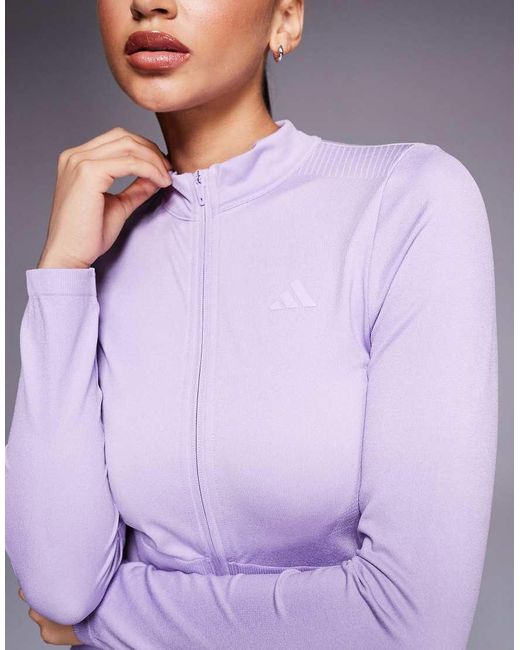 Adidas Originals Purple Adidas Training Seamless Cropped Zip Through Top