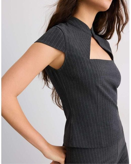 Stradivarius Blue Striped Cut-Out Short Sleeve Shirt