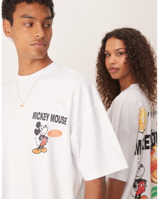 Disney - t-shirt unisexe coupe carrée oversize à imprimés mickey mouse et fruits ASOS en coloris Blue