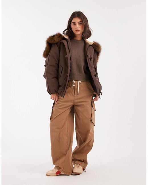 ASOS Brown Bomber Parka With toggle Detail