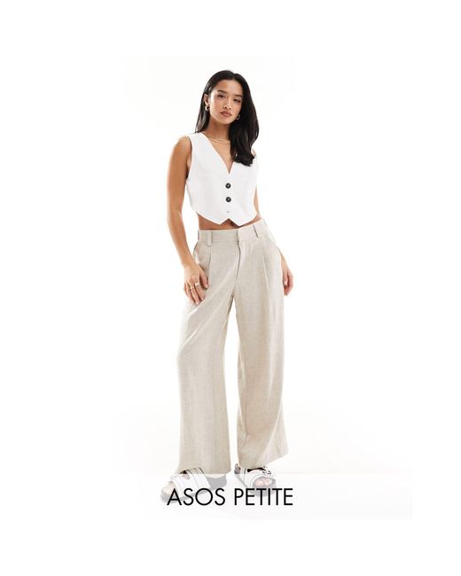 ASOS White Asos Design Petite Wide Leg Dad Trouser With Linen
