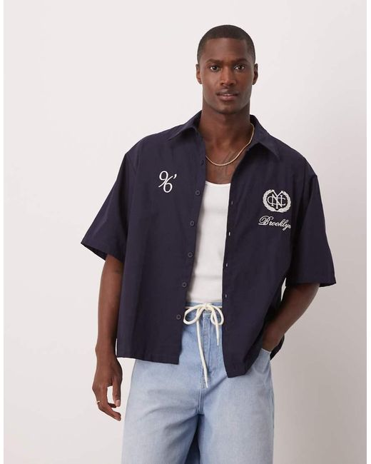 Camicia Oversize A Righe Con Ricamo di ASOS in Blue da Uomo