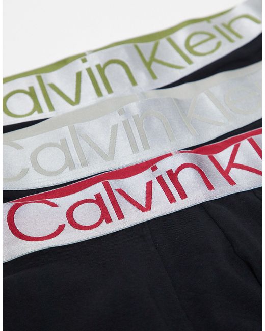 Calvin Klein Black Steel 3 Pack Boxer Briefs With Contrast Waistband for men
