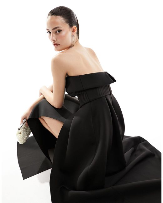 ASOS Black Bandeau Corset Structured Skirt Maxi Dress