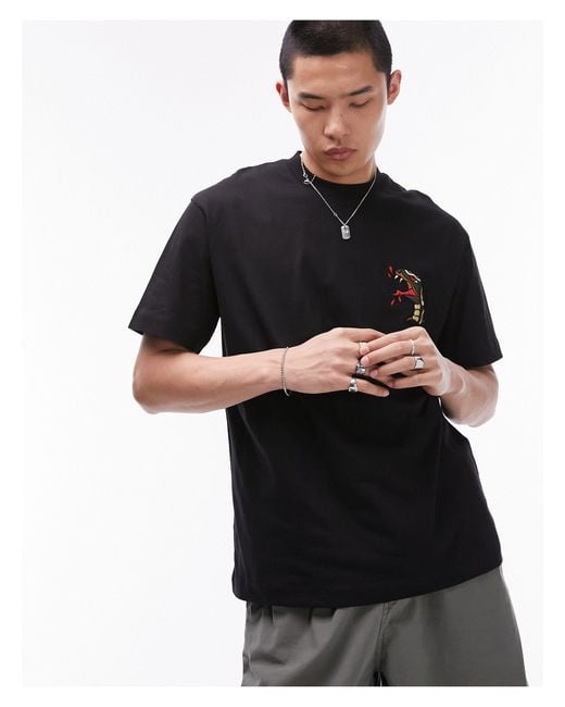 Topman Black Oversized T-shirt With Tattoo Snake Head Embroidery for men
